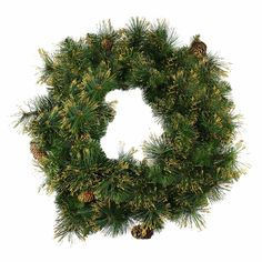 a christmas wreath with pine cones and needles