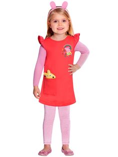 Peppa Dress - Girls Peppa Pig Fancy Dress Costume - 4-6 yrs: Young fans will absolutely love dressing in this Peppa Pig dress to look just like her.  This adorable costume features a red dress boasting character print to bodice and pocket to front. It comes complete with pink tights, a headband with piggy ears and a cute teddy to carry in the pocket. , includes: Dress, Headband, Leggings & Teddy Peppa Pig Fancy Dress, Peppa Pig Costume, Peppa Pig Dress, Cartoon Fancy Dress, Greta Gris, Pig Dress, World Book Day Costumes, Book Day Costumes