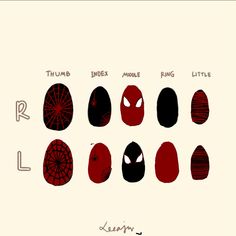 😍 Nail Spider Man, Easy Spiderman Nails, Spider Nails Designs, Spider Man Nail Art, Miles Morales Nails, Nail Drawing Designs, Tomboy Nails, Spider Man Nails, Aesthetic Tomboy