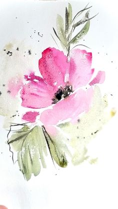 a painting of pink flowers on white paper