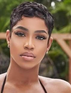 Brush Waves For Black Women, Pixie Haircut 2024 Trends Women, 2024 Pixie Trends, Short Hair Black Women Pixie, Permed Pixie, Relaxed Pixie Haircut Black Women, Teyana Taylor Short Hair, Hair Cuts Oval Face, Pixie Cut Black Women