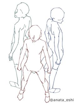 an image of three people standing in different positions with one person looking at the camera