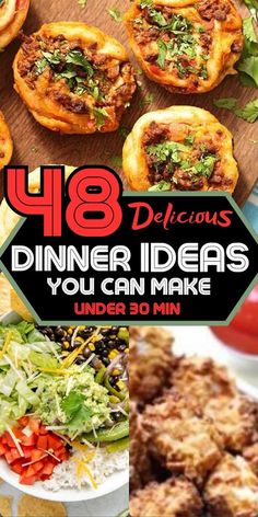 the cover of 48 delicious dinner ideas you can make under 30 minutes