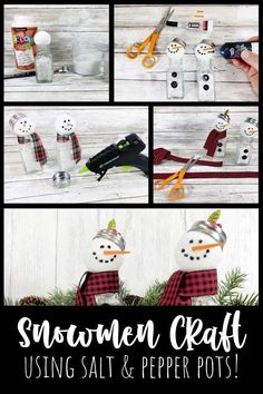 Salt & Pepper Shaker Snowmen are a cute craft to make for the winter season! This tutorial will show you how to make these adorable snowmen using salt and pepper shakers, hot glue, and other embellishments. These little guys would make a great addition to your Christmas decor, or why not use them as placeholders for the holiday dinner table?