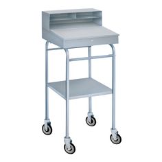 a metal cart with two shelves on the front and one shelf on the back side