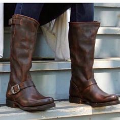 Frye Veronica Slouch Leather Boots In Great Condition. Leather Upper Leather Lining Rubber Sole Distressed Pull-On No Box Tall Brown Leather Boots, Frye Veronica, Calf High Boots, Comfy Heels, Engineer Boots, Womens Riding Boots, Tall Riding Boots, Tall Leather Boots, Frye Boots