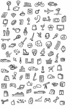 a large collection of hand drawn icons