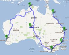 a map showing the route to australia