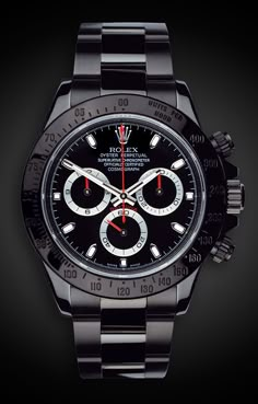 Titan Black Rolex Daytona Stealth...Mmmm, maybe this would be the ideal watch to go with our new Black Fiat 500S wife? Black Rolex, Rolex Watch, Fine Watches, Rolex Daytona, Luxury Watches For Men