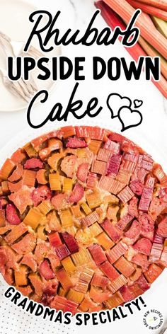 rhubarb upside down cake with text overlay