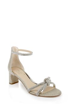 a women's silver high heel sandal with an ankle strap and two straps