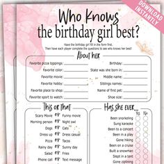 🎉 Ready to find out who knows the birthday girl the best? This fun, printable game is the perfect addition to any teen or tween birthday party! With lighthearted and creative questions, friends will laugh, guess, and share memories as they reveal how well they know the guest of honor. INCLUDED ------------------------------ - 1 Full Page Game WAYS TO ACCESS YOUR FILES ------------------------------ 1. After completing your purchase, a confirmation page will display. You can download your files directly from this page. 2. You will receive a confirmation email with links to download your files. 3. From the ETSY website (not the ETSY app) you can go up to your account in the top right and go to Purchases. Here you will find all of your purchases and downloads. 4. Feel free to message me thro Birthday Trivia Games Free Printable, Party Games For Teenagers Birthdays, Pre Teen Birthday Party Ideas, Birthday Activity Ideas For Teens, How Well Do You Know Me, Games To Play At A Birthday Party, Who Knows Me Best Questions, Birthday Activities For Teens, Sweet 16 Activities