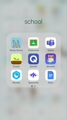 an iphone screen with the text school on it and several icons in front of it