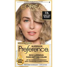 Preference’s Superior Fade-Defying Color & Shine system creates luminous, lit-from-within color, with natural-looking highs & lows, and beautiful gray coverage. With up to 8 weeks of fade-defying color, rich, long-lasting color shines from every strand and resists fading or turning brassy week after week. The kit also includes a color protective Color and Shine Conditioner formulated with Golden Camelina Oil, Anti-Oxidant Vitamin E and UV filter to help keep first day color vibrancy and silky, r Ash Blond, Paris Hair, Gel Hair, Dark Ash Blonde, At Home Hair Color, Dark Ash, Hair Dyes, Permanent Hair Dye, Blonde Hair Shades