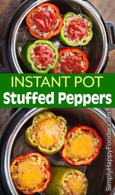 stuffed peppers in an instant pot with text overlay