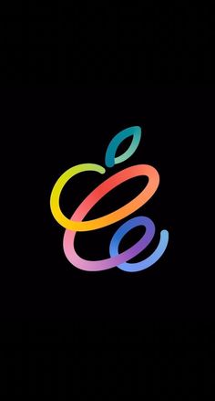 an apple logo on a black background with the letter e in rainbows and blue