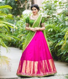 Traditional Half Saree Designs, Silk Half Saree, Lehenga Saree Design, Half Saree Lehenga, Lehnga Dress, Lehenga Blouse Designs, Long Dress Design, Half Saree Designs, Indian Gowns Dresses