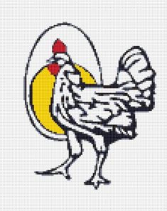 a cross stitch pattern with a rooster on it's head and the word, chicken