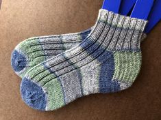 Hand Knit Socks, Wool, Dress/Casual/Short Boot Socks, Blue/Green/Gray Stripe, Women's Shoe Size 3-5 Blue Casual Knitted Socks, Casual Gray Knitted Socks, Handknit Socks, Stone Hearth, Seamless Socks, Matching Socks, Womens Socks, Hand Knit Socks, Short Boot