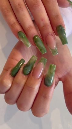 Jade Nails, Green Acrylic Nails, Hands Art, Green Nail, Nail Swag, Orange Nails, Pretty Acrylic Nails