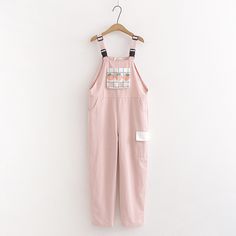 Size: M, Color: Pink Strawberry Overalls, Kawaii Overalls, Long Overalls, Pink Overalls, Style Overalls, Strap Pants, Straps Jumpsuit, Harajuku Women, Vintage Jumpsuit