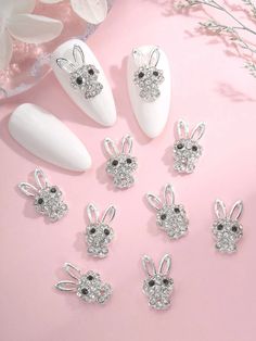 Color:Silver \nType:3D Decoration \nMaterial:Zinc Alloy \nPattern Type:Cartoon \n Ongles Bling Bling, Nail Signs, 3d Rabbit, Bling Nail Art, Glass Nails Art, Nail Gems, Glass Nail, Rabbit Design, Cartoon 3d