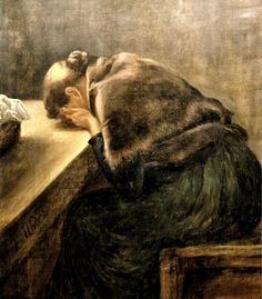 a painting of a person sleeping on a table