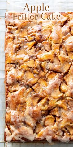 An overhead view of an apple fritter cake with a apple cider glaze Apple Fritter Cake, Apple Fritter Bread, Buttermilk Cake, Apple Fritter