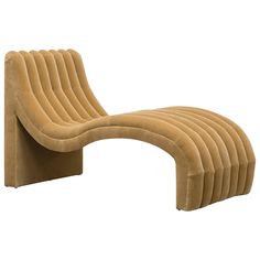 the curved chair is made out of wood and has a beige velvet upholstered