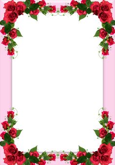 a pink frame with red roses on it