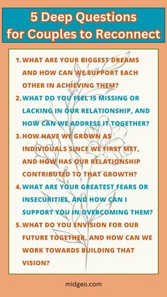 Deep conversation starters for couples. Deep Questions for Couples to Reconnect What are your biggest dreams and how can we support each other in achieving them? What do you feel is missing or lacking in our relationship, and how can we address it together? How have we grown as individuals since we first met, and how has our relationship contributed to that growth? What are your greatest fears or insecurities, and how can I support you in overcoming them? What do you envision for our future together, and how can we work towards building that vision? Text Conversation Starters, Questions To Ask Your Boyfriend, I Support You, Would You Rather Questions