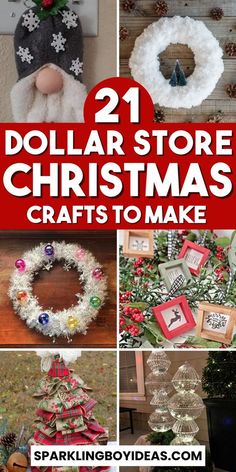 dollar store christmas crafts to make including wreaths, ornaments and other holiday decor items