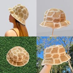 three pictures of hats with different patterns on them