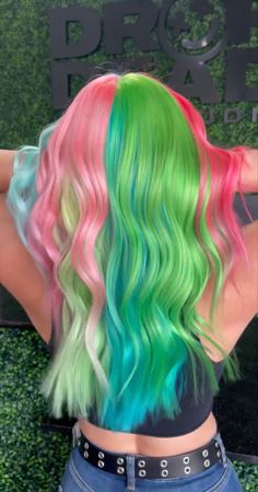 Hair Color Multicolor, Vivid Color Placement, Hair Color Placement Ideas, Vibrant Hair Color, Weird Haircuts, Hair Color Placement, Funky Hair Colors, Exotic Hairstyles, Split Dyed Hair