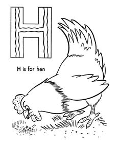 the letter h is for hen coloring page with an image of a chicken on it