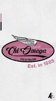 the logo for chi omega is shown in pink and black on a white background