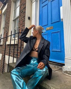 Hannah Lesley’s Instagram profile post: “I think metallic trousers are gonna become a new staple in my wardrobe ⚡️💙 @asos @collusionstudios” Metallic Trousers, My Wardrobe, Leather Pants, Asos, How To Become, Trousers