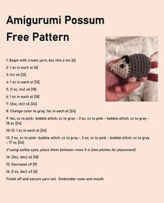 Amigurumi Possum Free Pattern, Free Possum Crochet Pattern, Crochet Opposum Pattern Free, Instagram Crochet Pattern, Possum Crochet Pattern Free, Rat Crochet Pattern Free, Opossum Crochet Pattern Free, Crochet Possum Free Pattern, Crochet Patterns Amigurumi Free