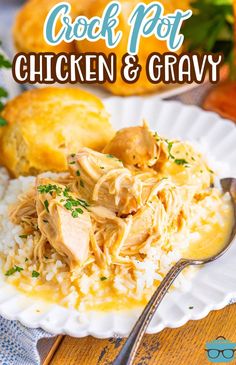 crock pot chicken and gravy on a white plate