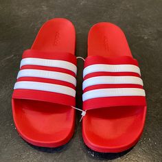 Men Adidas Cloudfoam Red White Slides Sandals Shoes Size 18 - New Without Tags These Shoes Are Super Cute. They Measure Approximately: Length - 14” Width- 4 7/8” Please See Pics For Details And Condition And Ask Any Questions Prior To Purchase. Casual Red Sandals With Rubber Sole, Adidas Slides With Cushioned Footbed, Adidas Sporty Flat Slides, Sporty Flat Adidas Slides, Adidas Slides With Rubber Sole For Summer, Adidas Casual Sport Sandals For Beach, Adidas Casual Beach Sport Sandals, Casual Adidas Sport Sandals For Beach, Adidas Casual Slide Flip Flops