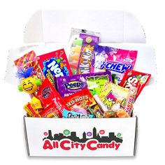 an open box filled with assorted candy