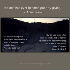 two pictures with the words, no one has ever become poor by giving