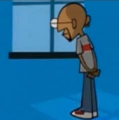 an animated man standing in front of a window