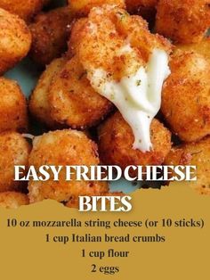 Fried Cheese Bites, Italian Bread Crumbs, Fried Cheese, Appetizers Easy Finger Food, String Cheese, Cheese Bites, Cheese Fries, Italian Bread, Delicious Snacks Recipes