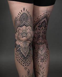 the legs are decorated with tattoos and designs on them, as well as an ornamental design