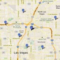 a map with several locations in las vegas