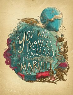 a wall hanging tapestry with an image of a blue balloon and the words you will travel in a land that's married