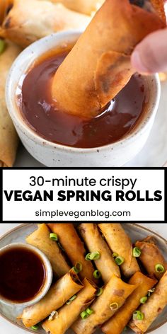 an image of vegan spring rolls with dipping sauce