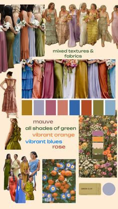 the color scheme for different types of dresses and gowns is shown in this image