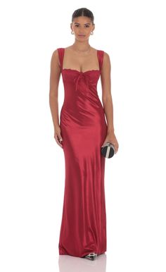 Satin Lace-Bust Dress in Red Red Fitted Satin Dress For Formal Occasions, Fitted Lined Satin Dress, Fitted Satin Evening Dress With Lining, Red Satin Lined Dresses, Red Formal Dresses, Cute Formal Dresses, Winter Formal Dresses, Lucy In The Sky, Prom Dress Inspiration